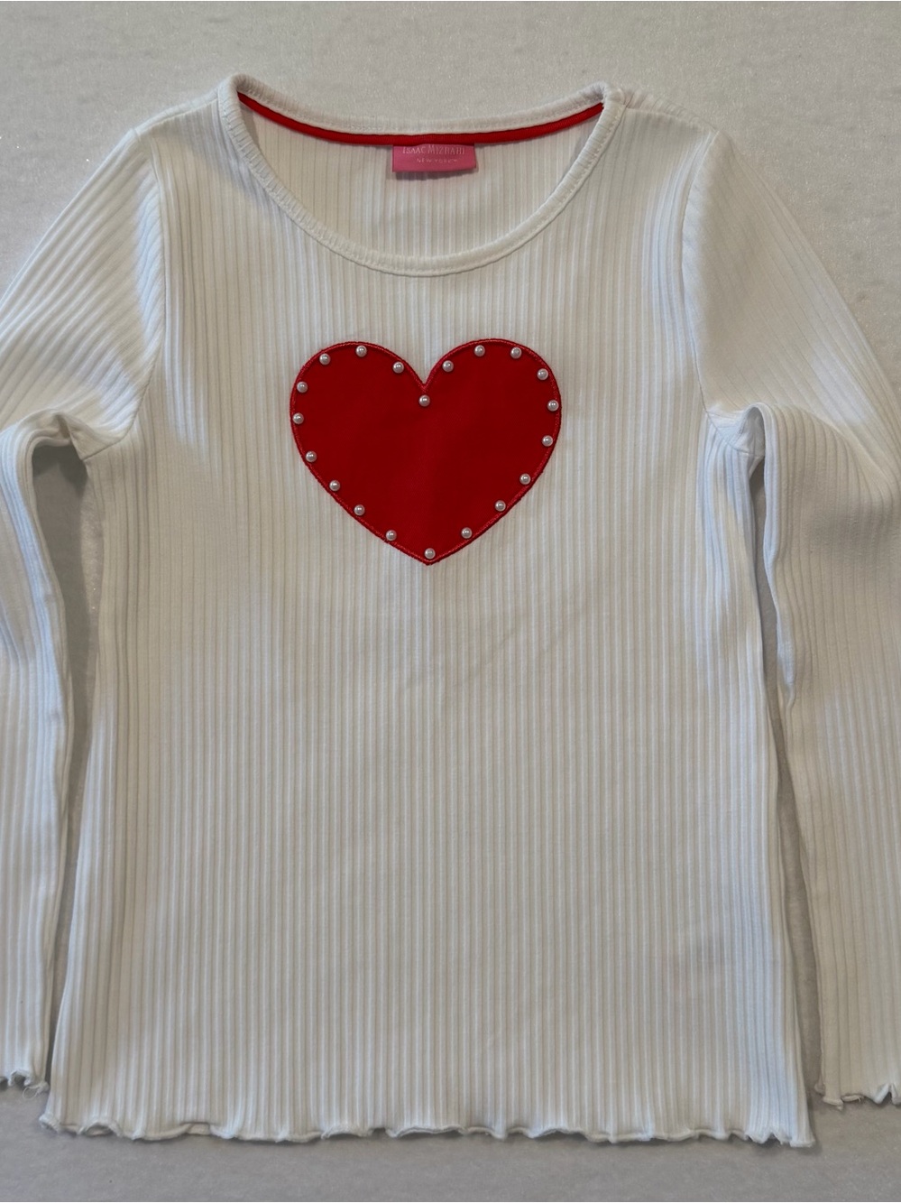 Issac Mizrahi New York Little Girl Heart With Pearl Detail Long Sleeve Top 5-6 Y